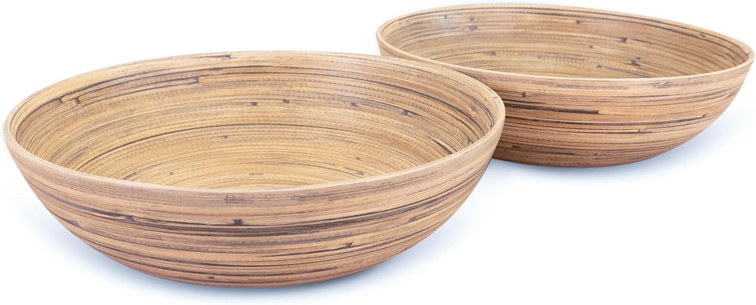 Front. Lexa - Bamboo Salad Bowl Set, 12 Inch x 2, Black Bamboo - Black/Natural.