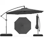 Front. Costway - Costway 10 FT Offset Hanging Umbrella with Base Patio Cantilever Umbrella 360° Rotation - Gray.