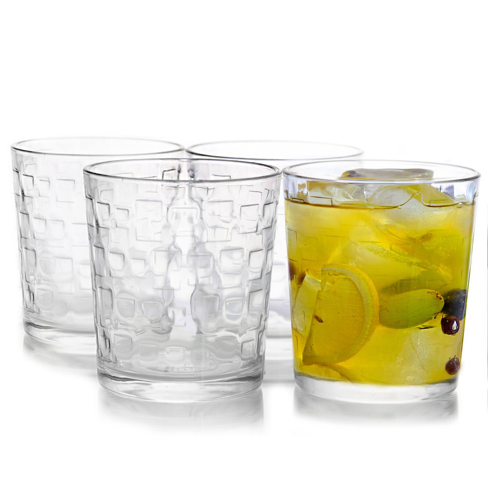 Front. Gibson - Gibson Home Great Foundations 4-Piece 13 oz. Double Old Fashion Glass Set, Square Pattern - Clear.