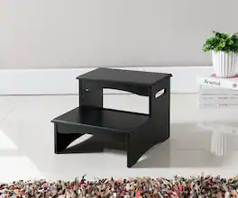 Kings Brand Furniture - Courtney Wood Bedroom Step Stool – 2-Step Design for Kids, Adults & Home Storage - Black