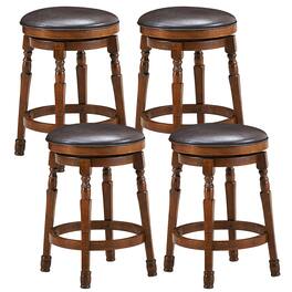 Costway - Set of 4 24" Swivel Bar Stool Leather Padded Dining Kitchen Pub Chair Backless - Walnut