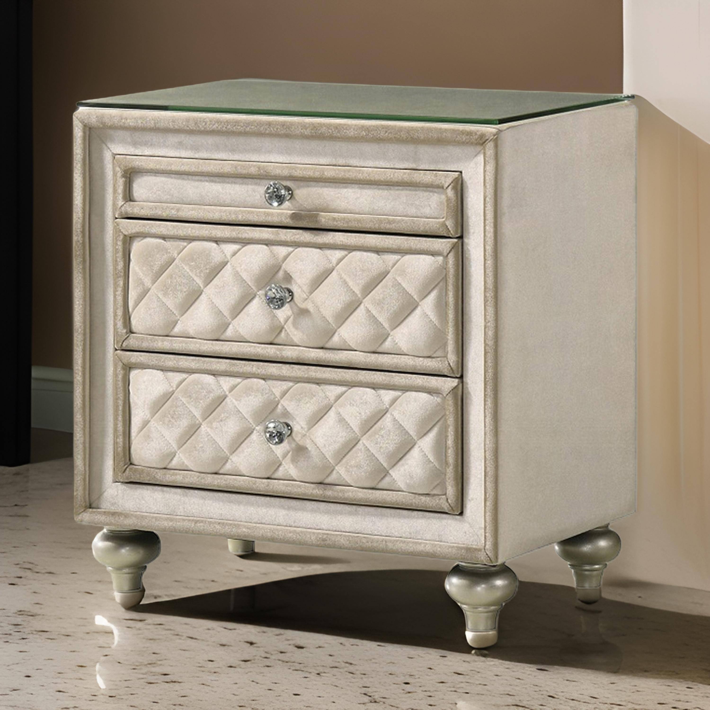 Alt View 5. Manhattan Lane - Willa Nightstand, 2 Drawers, Pull Out Tray, 27 Inch Wood - Beige, Clear.