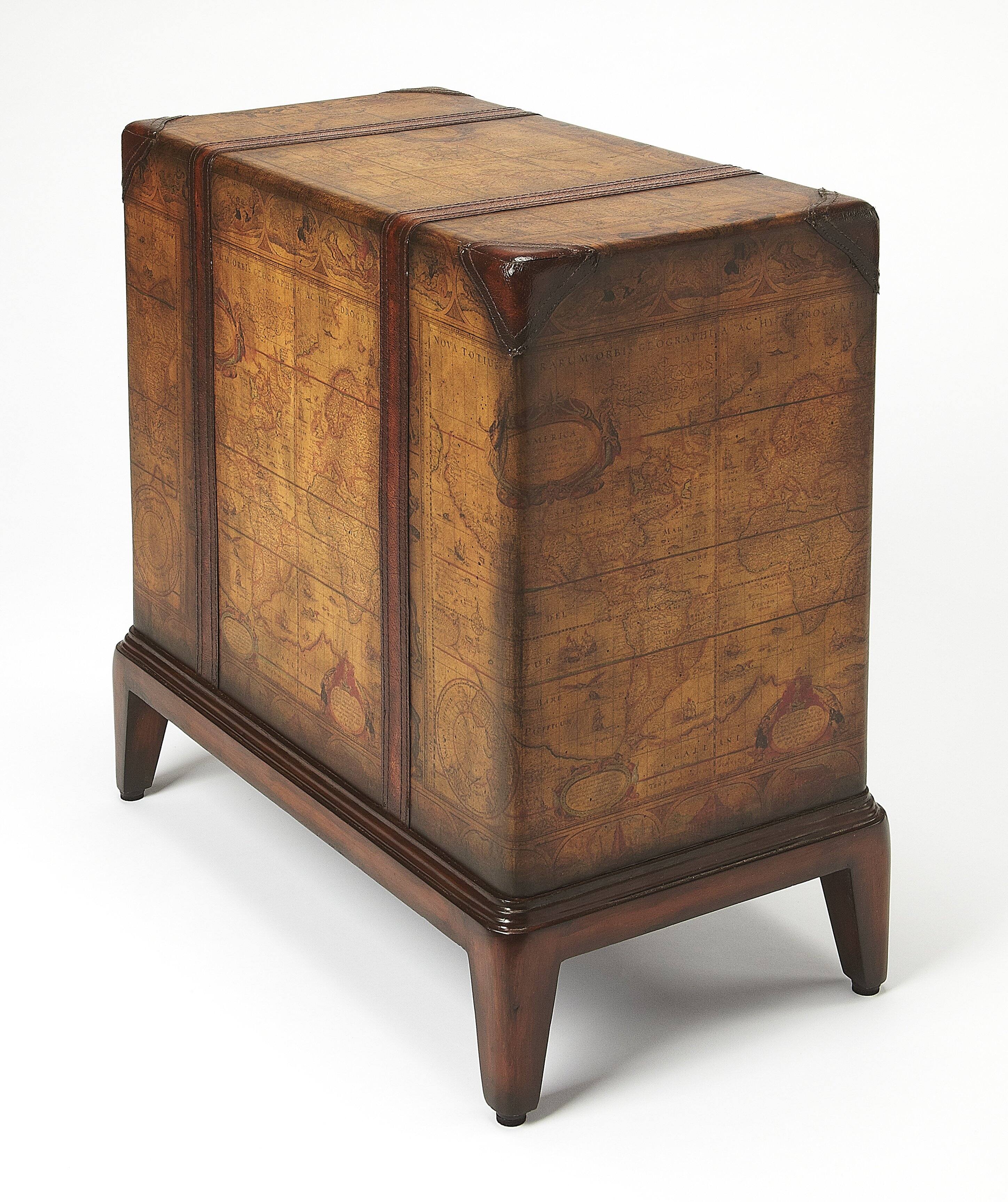 Alt View 3. Butler Specialty - Vasco 13 in. W Rectangular Wood Old World Map 2 Drawer Side Table - Medium Brown.