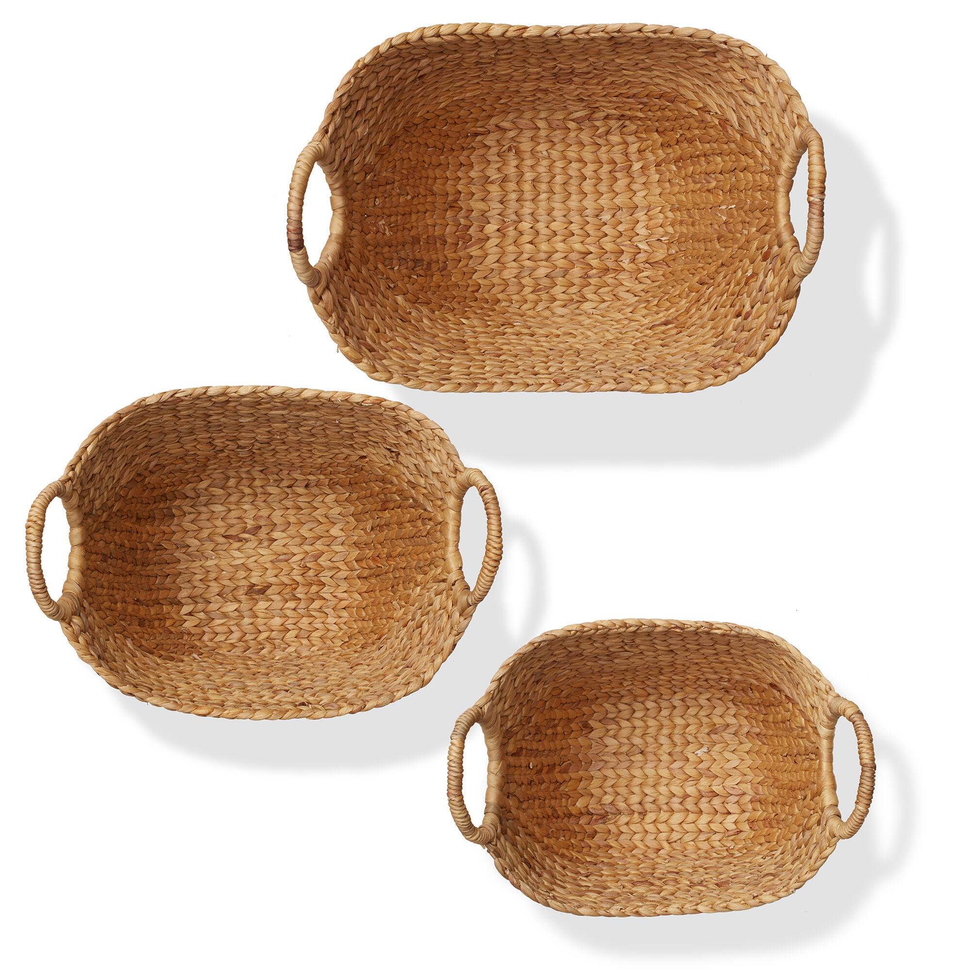 Alt View 5. Casafield - Set of 3 Water Hyacinth Storage Boat Baskets - Woven Laundry Tote Bins - Natural.