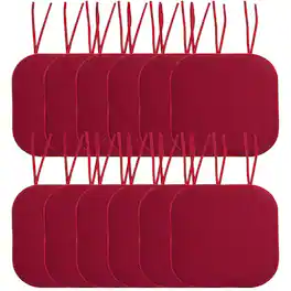 Sweet Home Collection - Honeycomb Memory Foam Non-Slip 16" x 16" Chair Cushion Pad with Ties, 12-Pack - Red