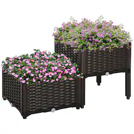 Outsunny - 2 Piece Raised Garden Bed with Legs, Planter Box Raised Bed to Grow Flowers, Herbs - Brown