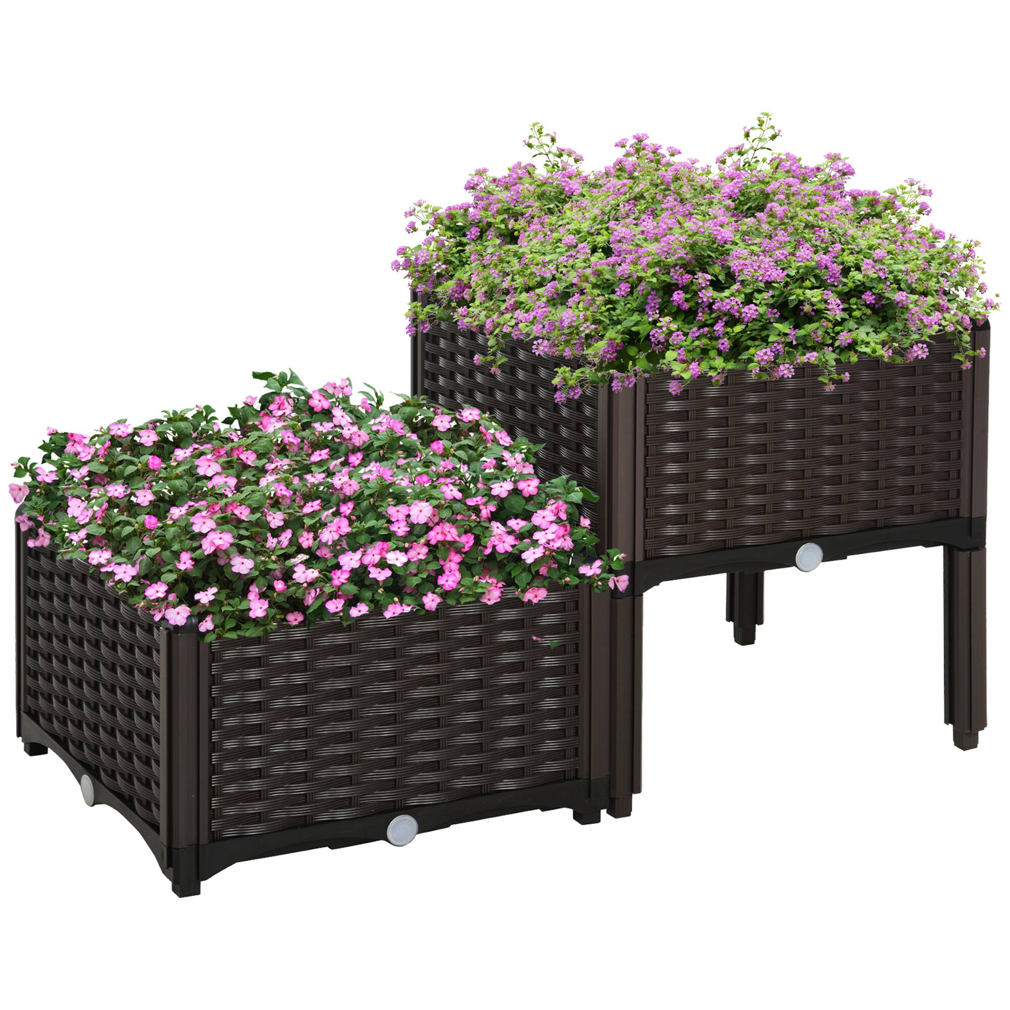 Outsunny - 2 Piece Raised Garden Bed with Legs, Planter Box Raised Bed to Grow Flowers, Herbs - Brown