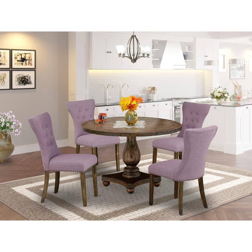 Angle. East West Furniture - East West Furniture 5 Piece Kitchen Dining Table Set Contains a Modern Dining Table and 4 Dahlia Linen Fabric Modern - Multi-Color.
