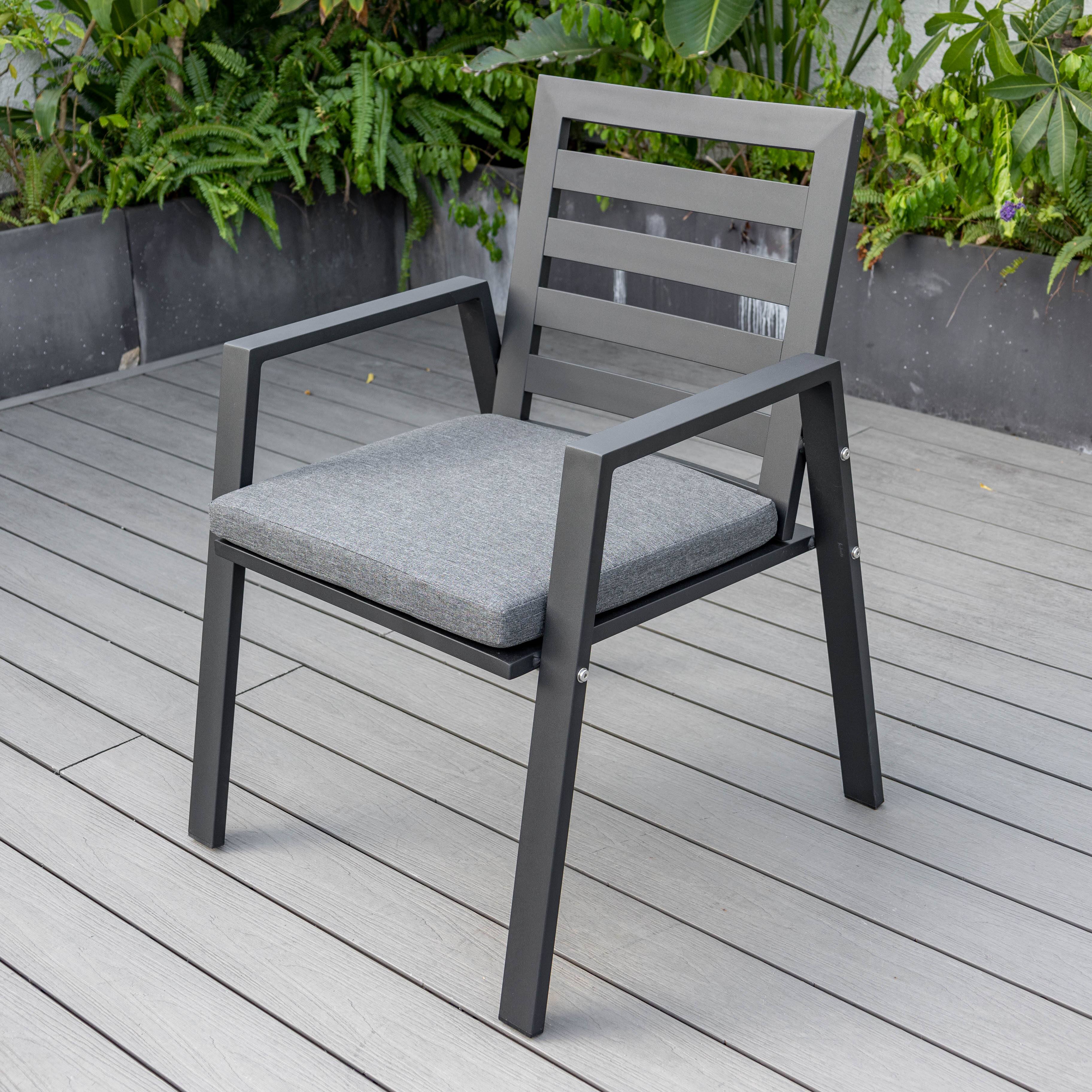 Back. LeisureMod - Chelsea 2-PCS Modern Outdoor Patio Dining Chair with Removable Washable Cushion - Aluminum Frame - Black.