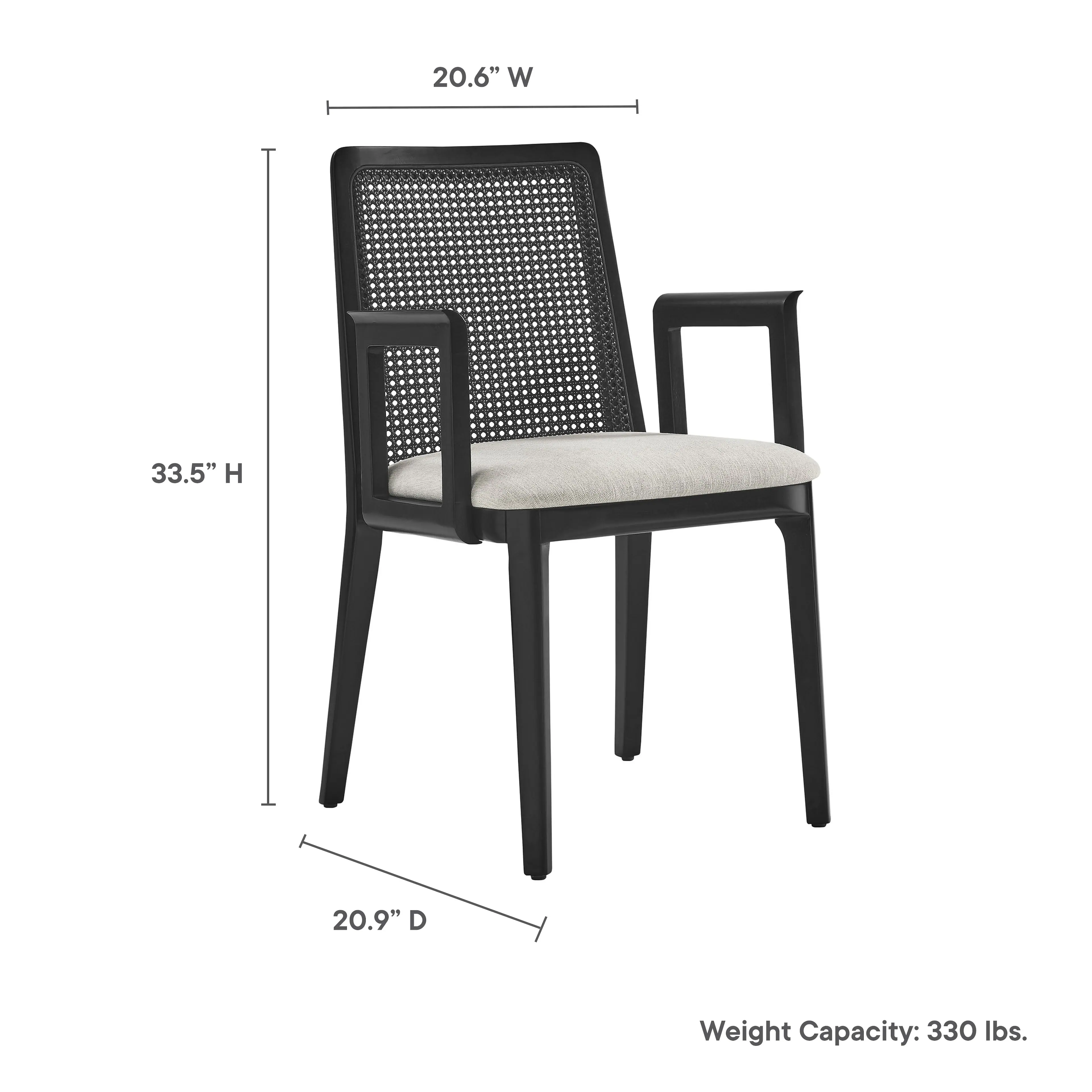 20.6" W  
33.5" H  
20.9" D  
Weight Capacity: 330 lbs.