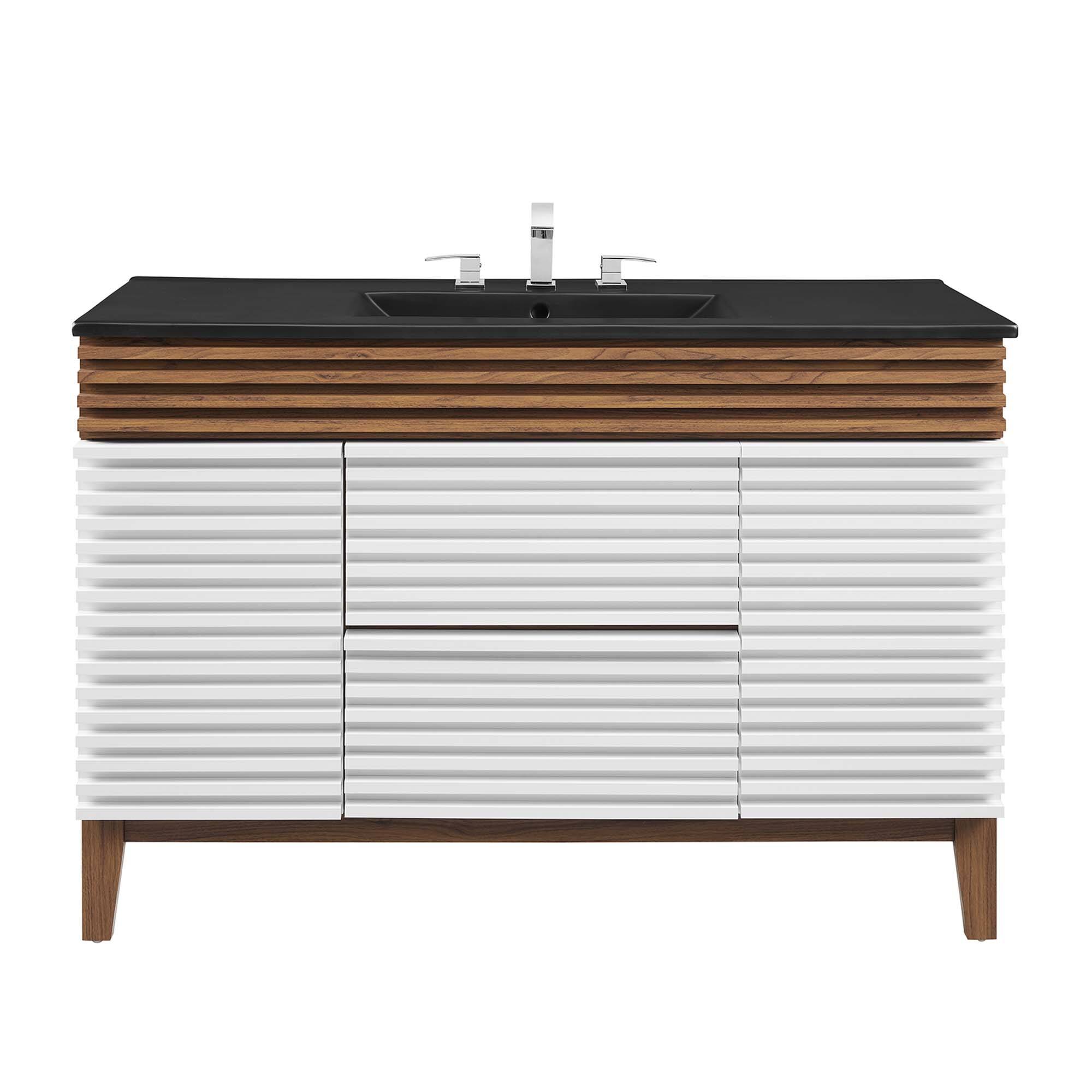 Alt View 2. Modway - Render 48" Bathroom  Vanity with Black Basin Included - White Walnut Black.