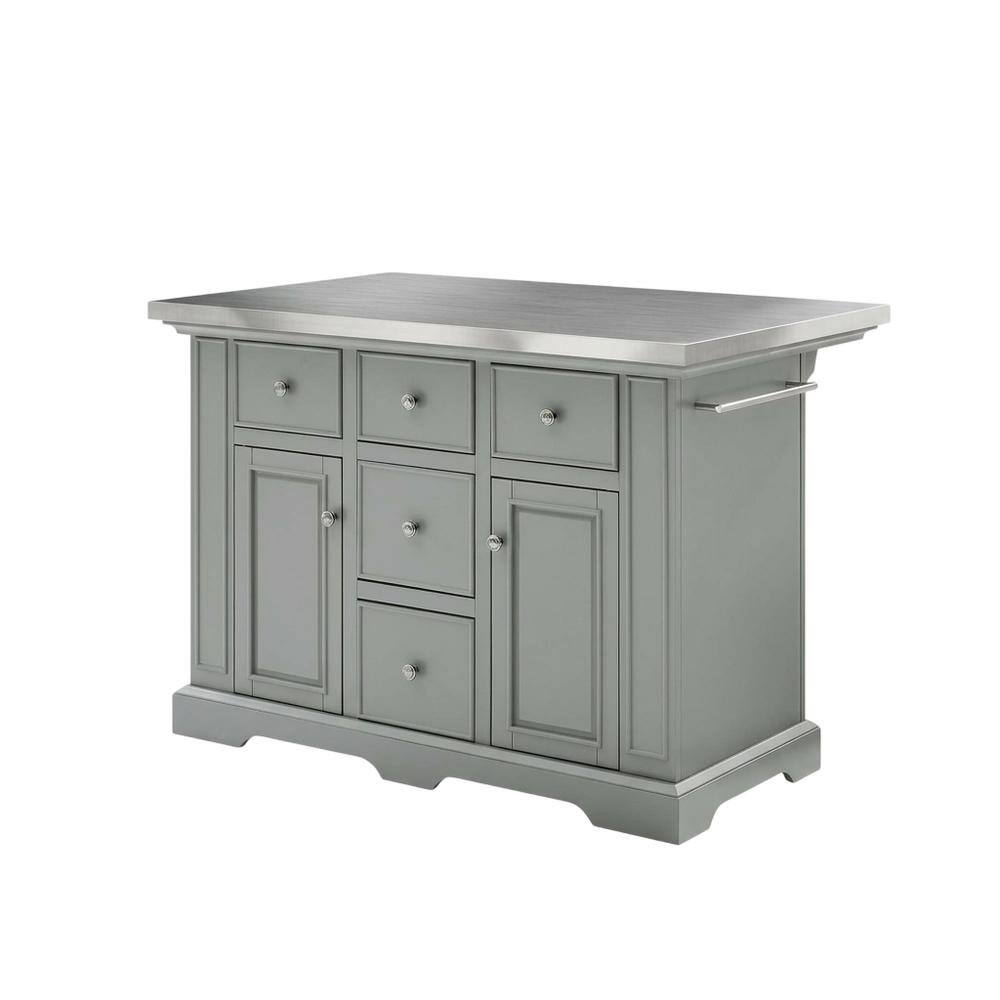 Left. FurniFact - Gray kitchen island with stainless steel accents and anti-tip safety - Gray.