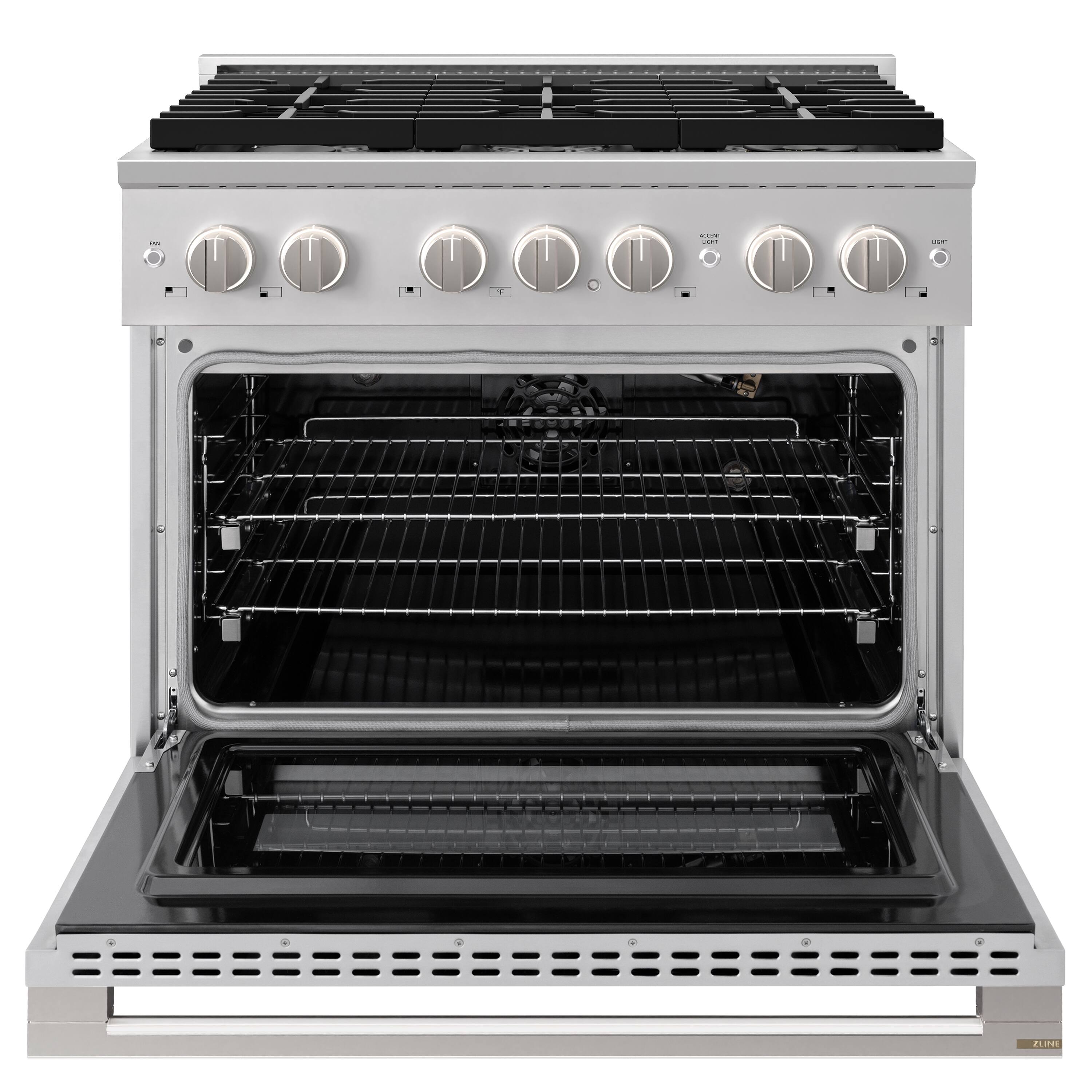 Angle. ZLINE - 36 in. 5.2 cu. ft. Marino Freestanding Gas Range with Manual Clean Convection Gas Oven with 6 Brass Burners - Stainless Steel.