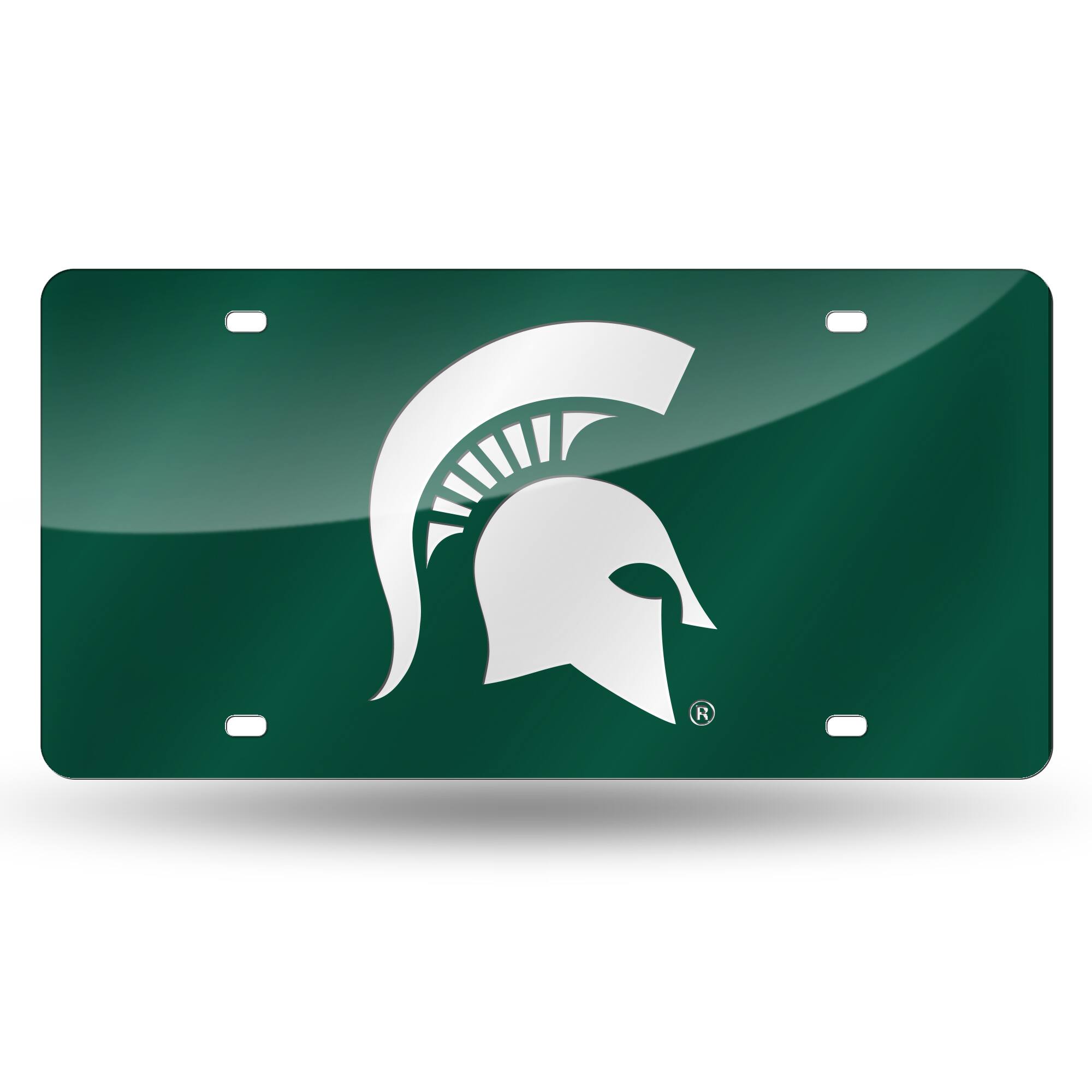 Michigan State Spartans Green Mirror Look Acrylic License Plate Laser Tag