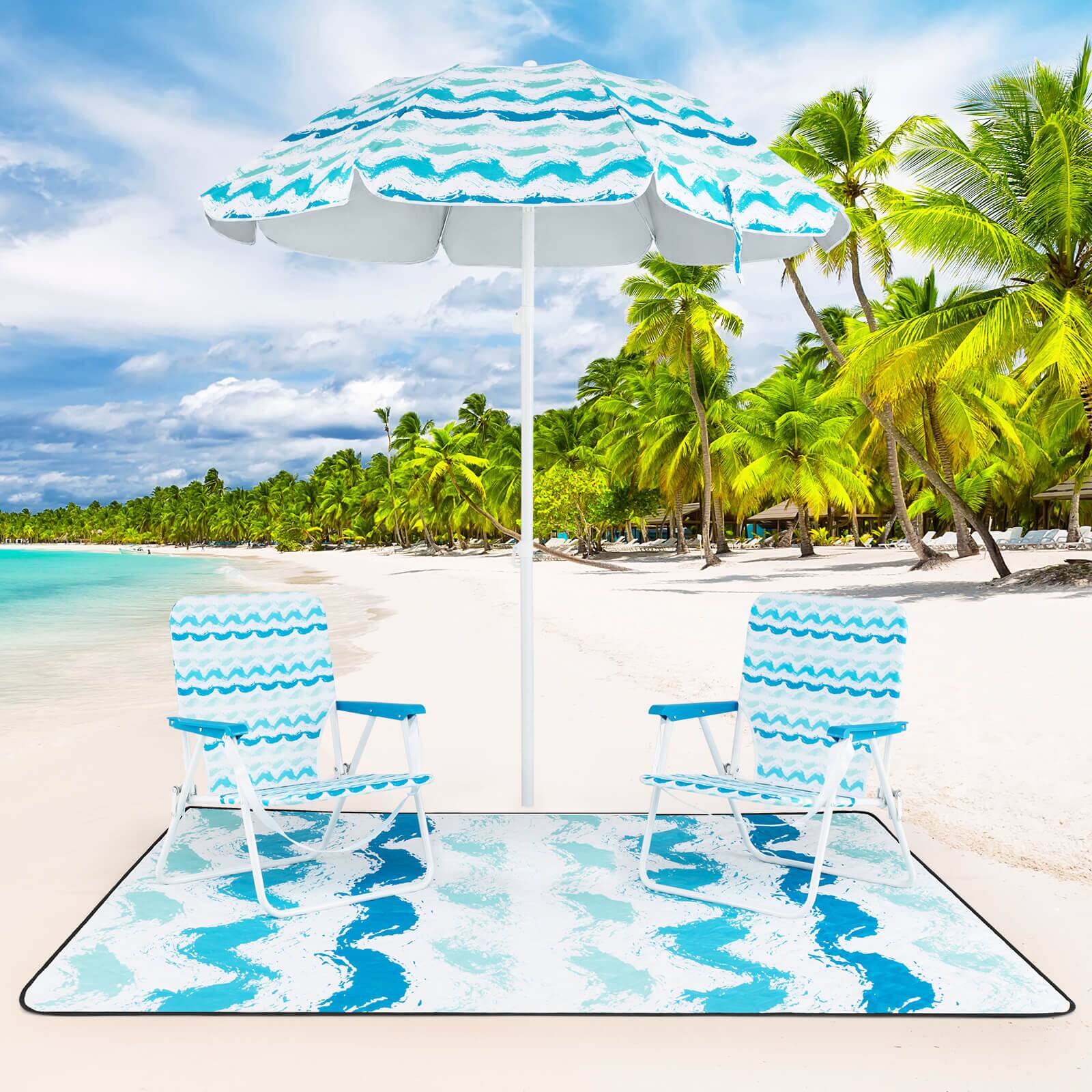 Alt View 1. Costway - Costway 4 PCS Beach Umbrella Set with 2 Foldable Chairs & Picnic Blanket, Tilt Mechanism - Blue.