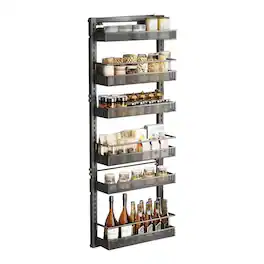 GARVEE - Adjustable Over The Door Organizer, 6-Tier Metal Hanging Door Organizer, Metal Hanging Spice Rack Shelves, Black - Black