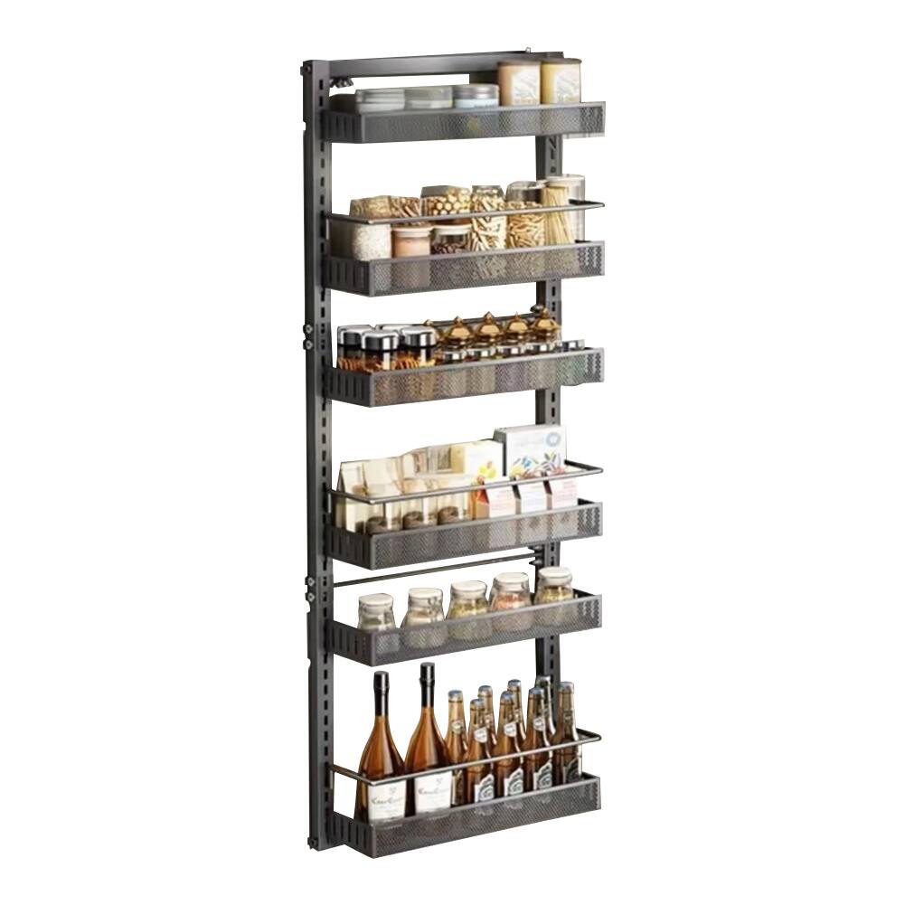 Front. GARVEE - Adjustable Over The Door Organizer, 6-Tier Metal Hanging Door Organizer, Metal Hanging Spice Rack Shelves, Black - Black.