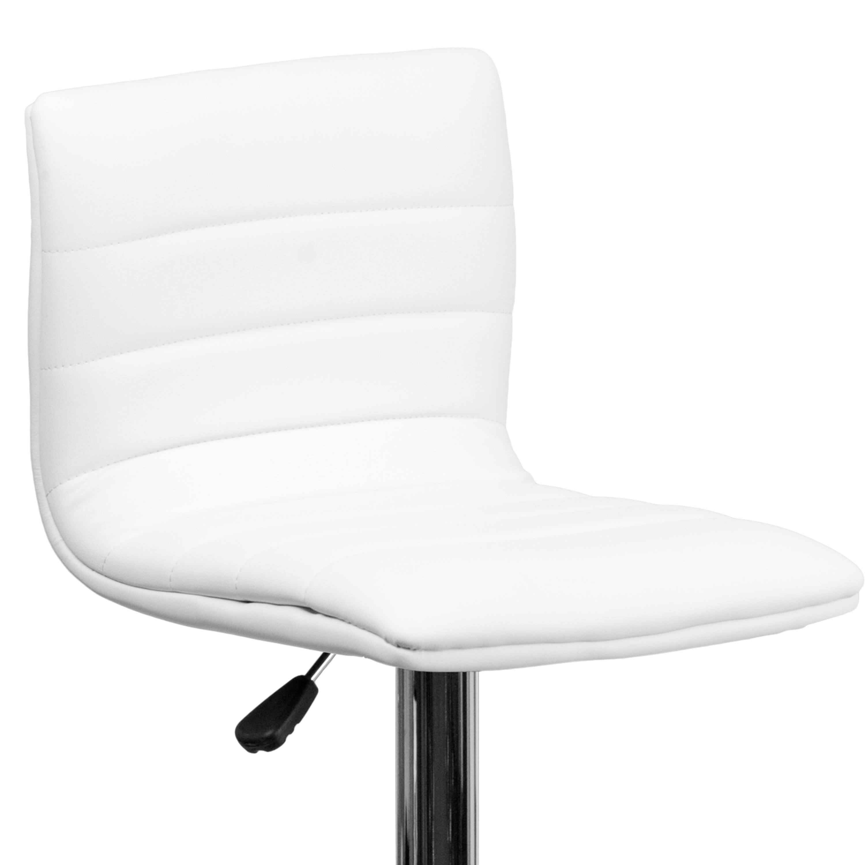Alt View 9. Emma + Oliver - Coti Modern Channel Tufted Upholstered Height Adjustable Mid-Back Stool and Pedestal Base with Footrest - White Vinyl/Chrome Frame.