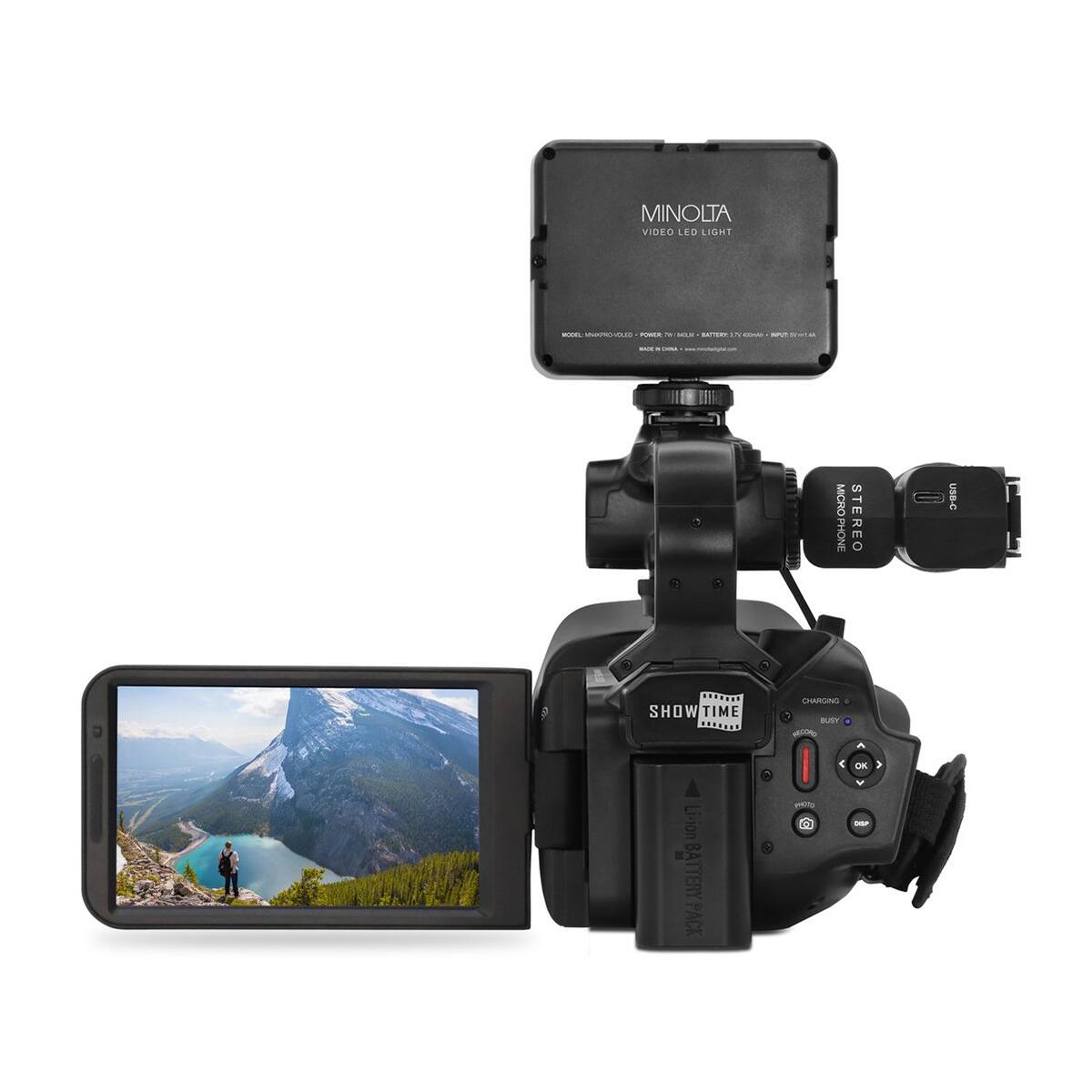 MINOLTA VIDEO LED LIGHT  
BOOK MWKPRO-ICLED POWER to MOLE BATTERY.TV COMO NP.R.01.014A  
KROE  
MICKO PHONE  
STEREO  
USB-G  
SHOW TIME  
CHARGING BUSY PRODUCT  

8A Li-ion BATTERY PACK  
PACTO  
OK V DSP