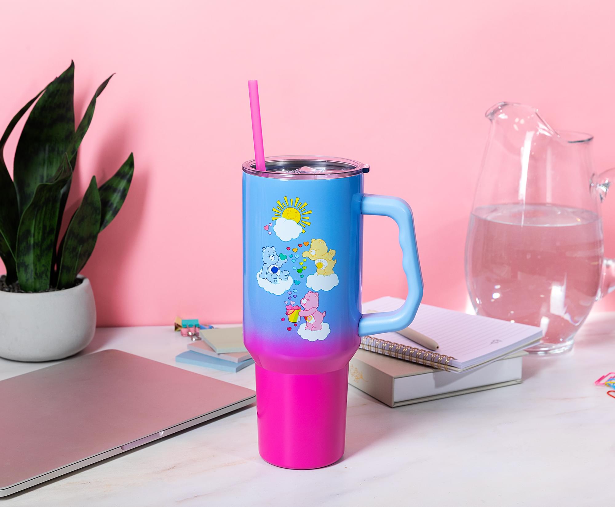 Alt View 2. Silver Buffalo - Care Bears Ombre 40-Ounce Stainless Steel Tumbler With Handle - Multi-Colored.