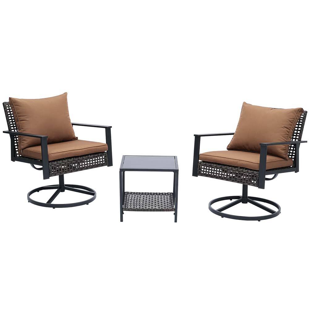 Left. Ainfox - Ainfox 3 Pieces Patio Wicker Chairs Swivel Rocker - Beige.