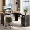 Front. Bestier - 55 Inch L-Shaped Computer Desk with File Drawer and Monitor Stand - Rustic Brown.