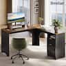 Bestier - 55 Inch L-Shaped Computer Desk with File Drawer and Monitor Stand - Rustic Brown