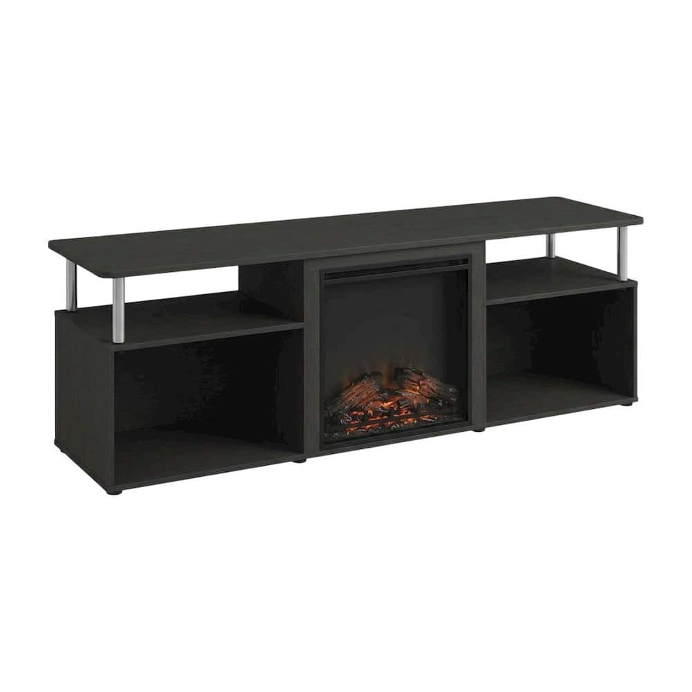 FurniFact - electric fireplace corner TV stand, up to 70-inch screen, rubberwood - Brown