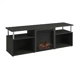 FurniFact - electric fireplace corner TV stand, up to 70-inch screen, rubberwood - Brown