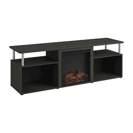 Front. FurniFact - Brown electric fireplace corner TV stand, up to 70-inch screen, rubberwood - Brown.