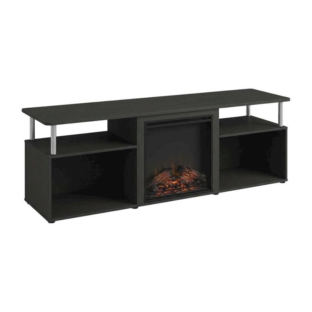 Front. FurniFact - Brown electric fireplace corner TV stand, up to 70-inch screen, rubberwood - Brown.