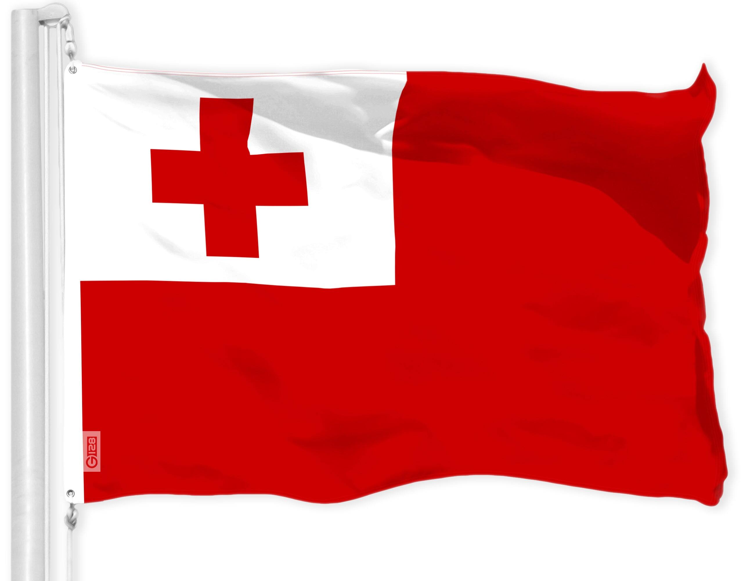 Front. G128 - Tonga National Flag — 3 x 5 ft 150D Polyester, Brass Grommets, Indoor/Outdoor. - Assorted Colors.