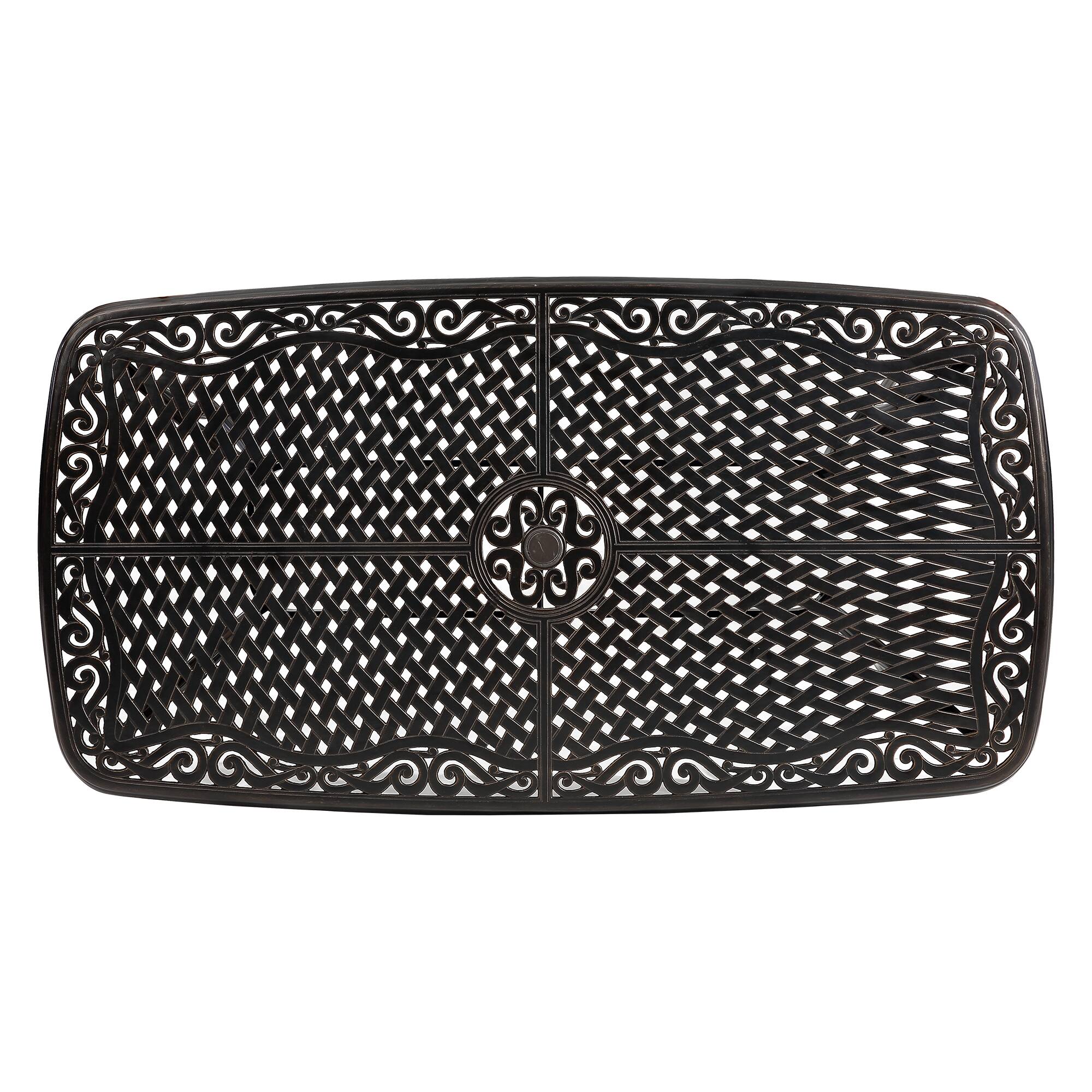 Alt View 1. Mondawe - Rectangular Round Corner Cast Aluminum Dining Table with Umbrella Hole - Black.