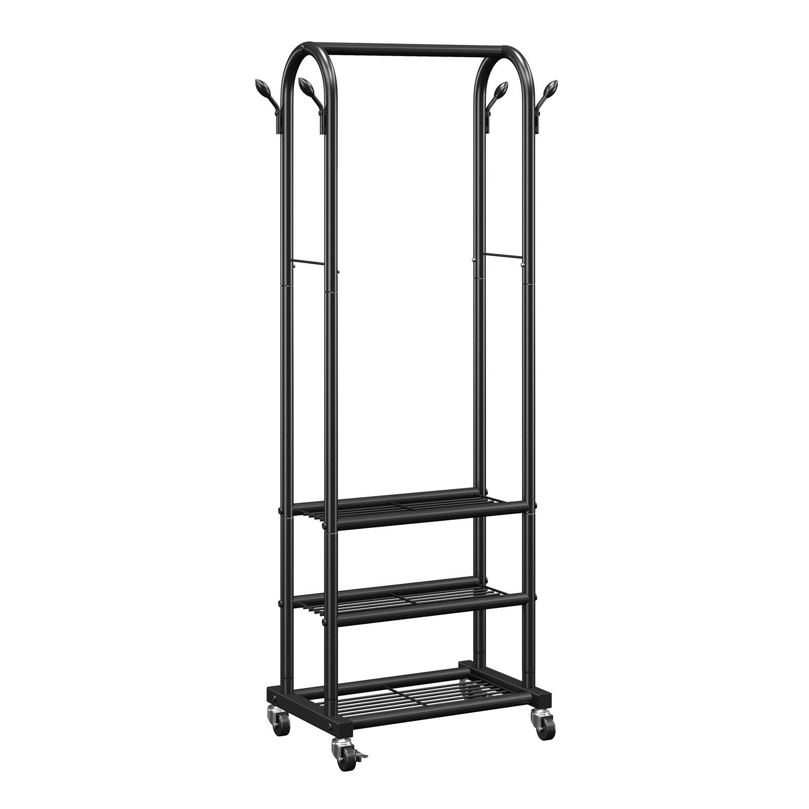 Alt View 5. VEVOR - Clothes Rack, Rolling Clothing Garment Rack with Hanging Rod and Side Hooks, 3 Storage Shelves, 99 lbs Load Capacity - Black.