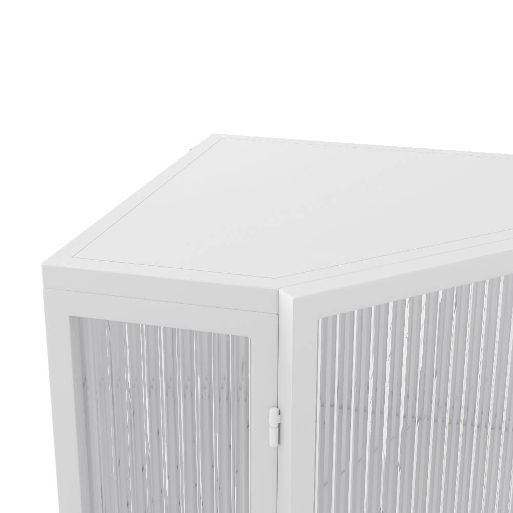 Alt View 8. Loheer - Loheer White Floor Corner Cabinet, Freestanding Metal Storage with Tempered Glass Doors for Bathroom - White.