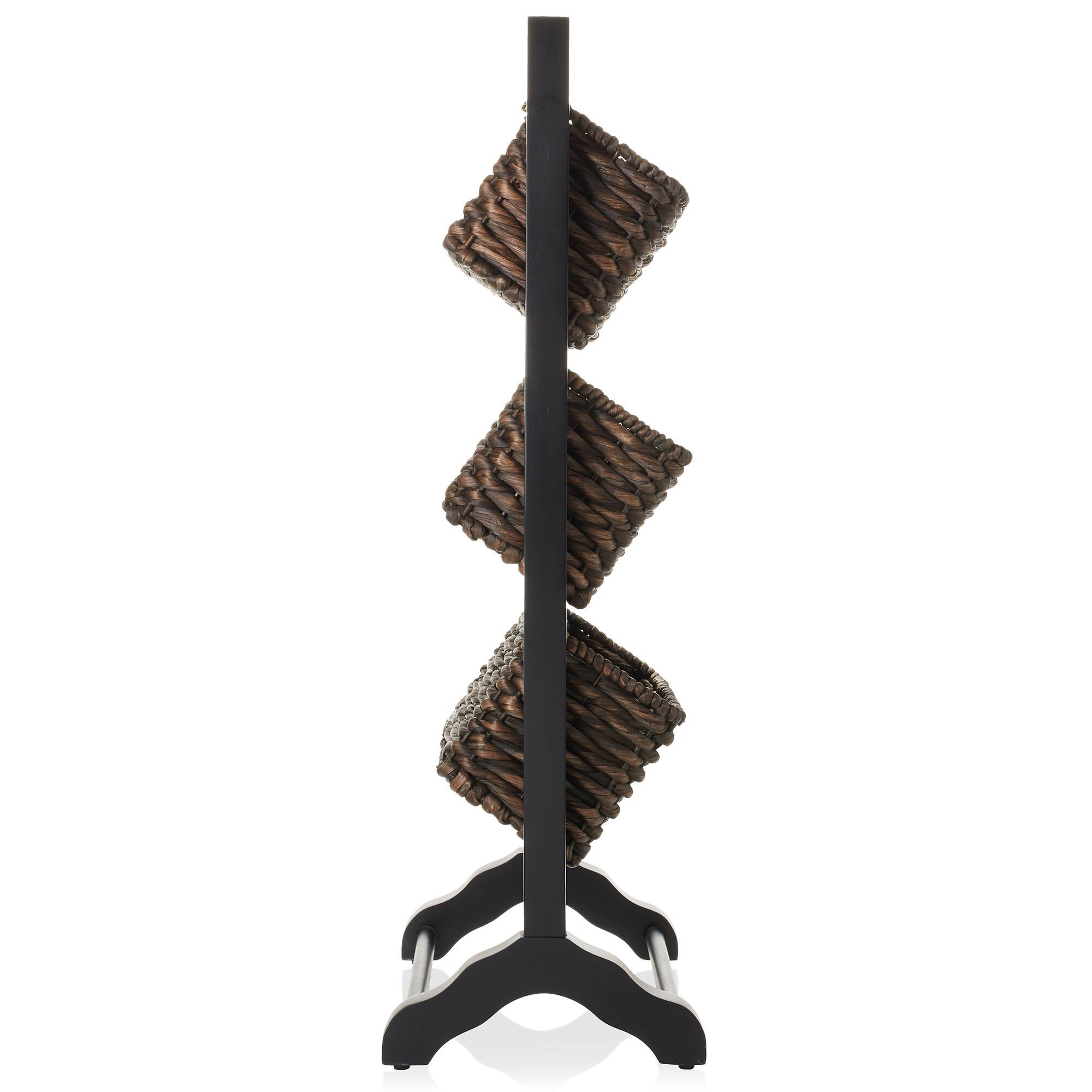Alt View 3. Casafield - 3-Tier Floor Stand with Hyacinth Storage Basket Bins - Black, Espresso.