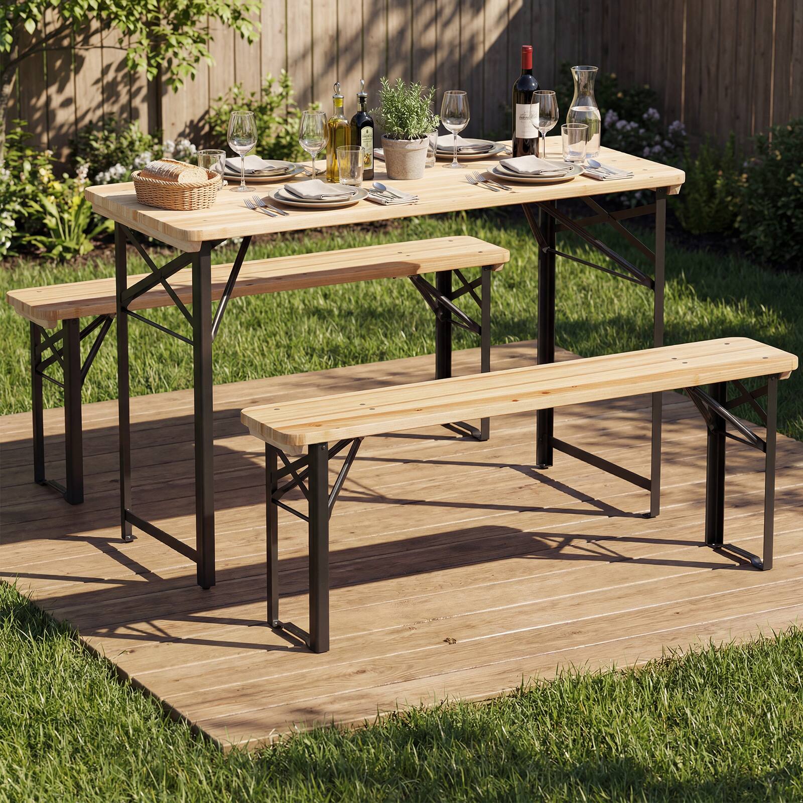 Alt View 4. Gymax - Gymax 3PCS Folding Picnic Table w/ Benches Seats & Metal Frame for Garden Patio - Black.