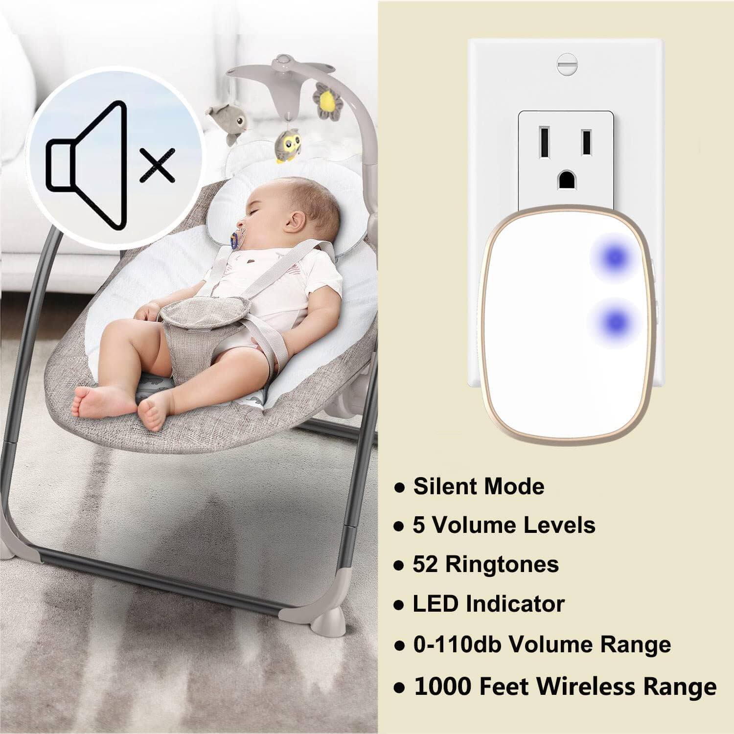 - Silent Mode
- 5 Volume Levels
- 52 Ringtones
- LED Indicator
- 0-110db Volume Range
- 1000 Feet Wireless Range