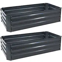 Sunnydaze - 2 Galvanized Steel Raised Beds - 48-Inch Rectangle - Dark Gray