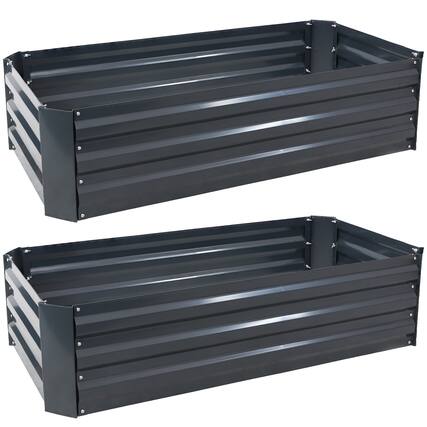 Front. Sunnydaze - 2 Galvanized Steel Raised Beds - 48-Inch Rectangle - Dark Gray.