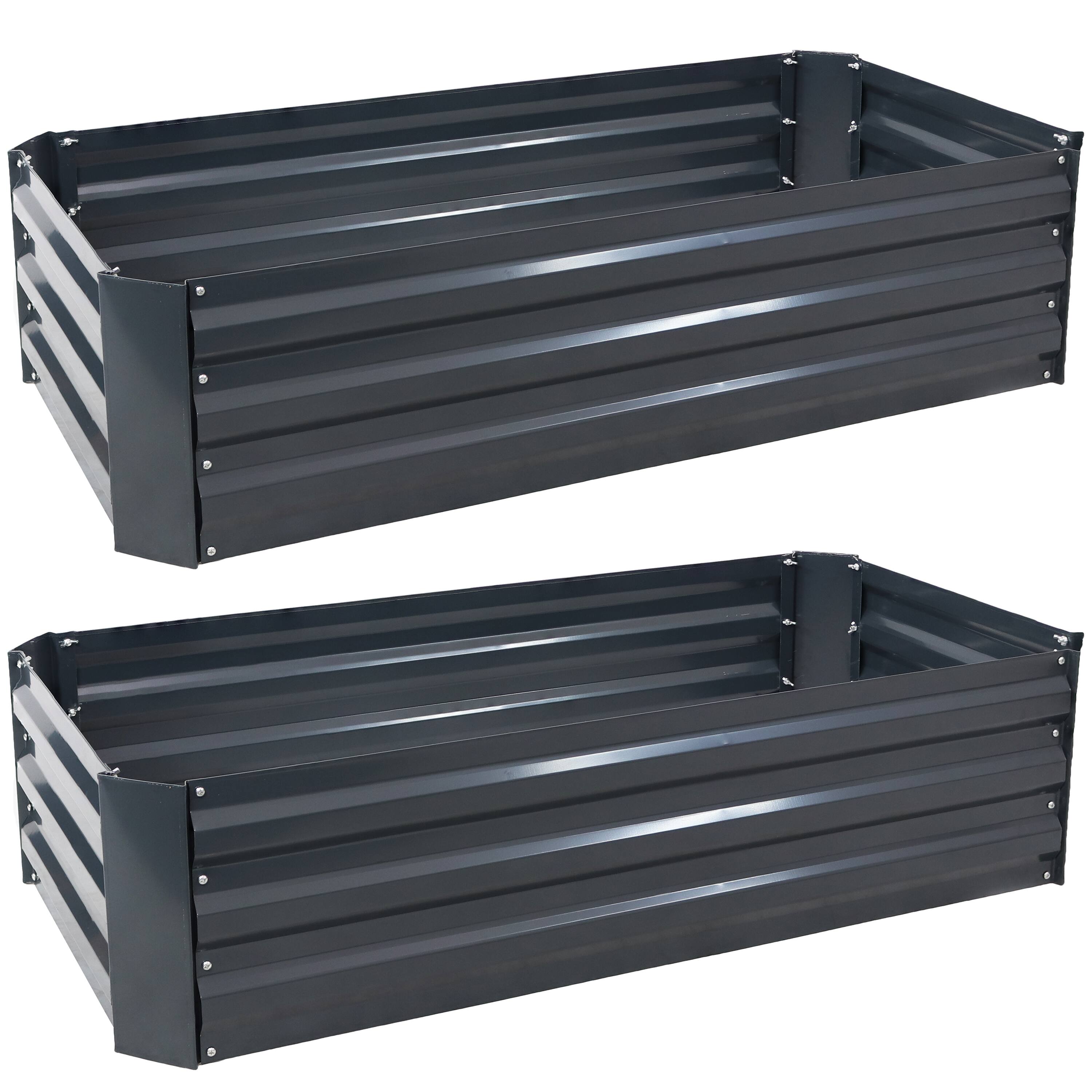 Front. Sunnydaze - 2 Galvanized Steel Raised Beds - 48-Inch Rectangle - Dark Gray.