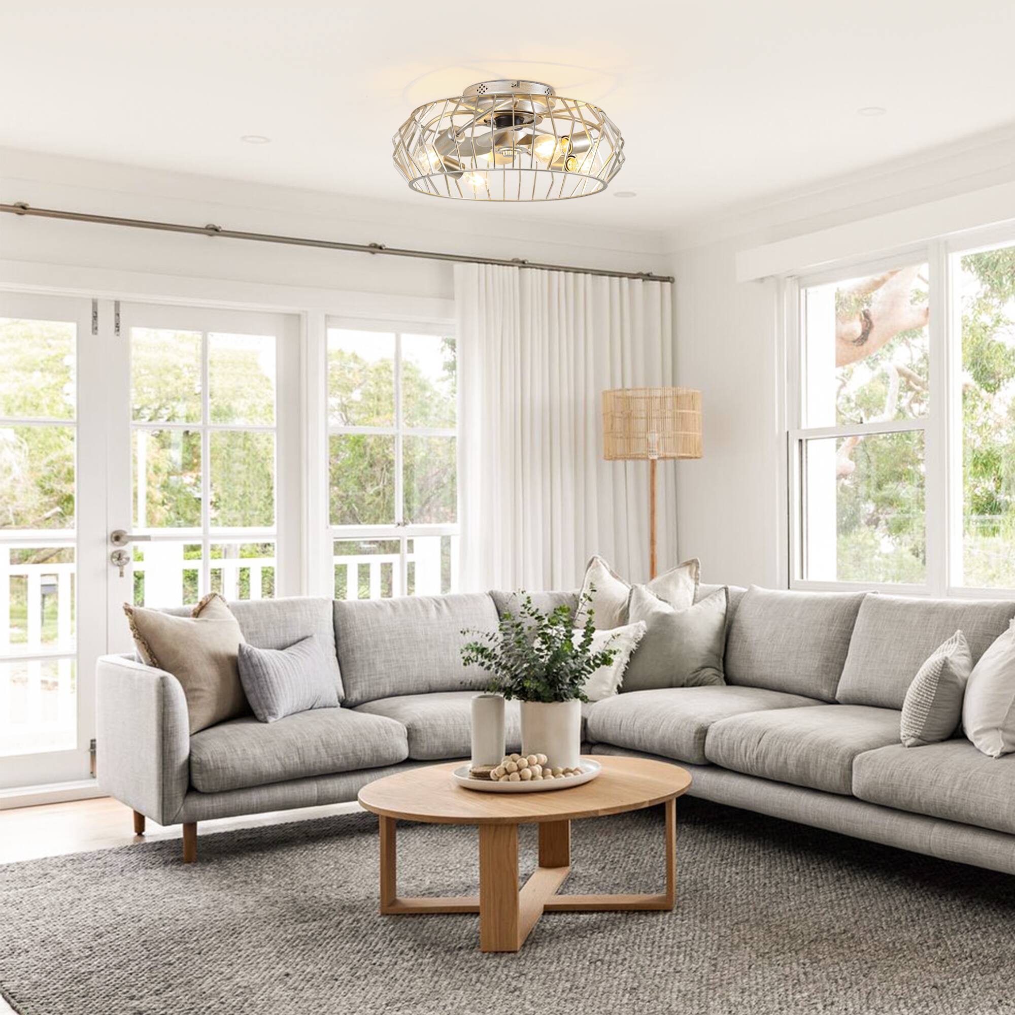 Back. Parrot Uncle - 19.7 in. Propeller Caged Smart Ceiling Fan with  Remote and APP Control - Antique Silver.