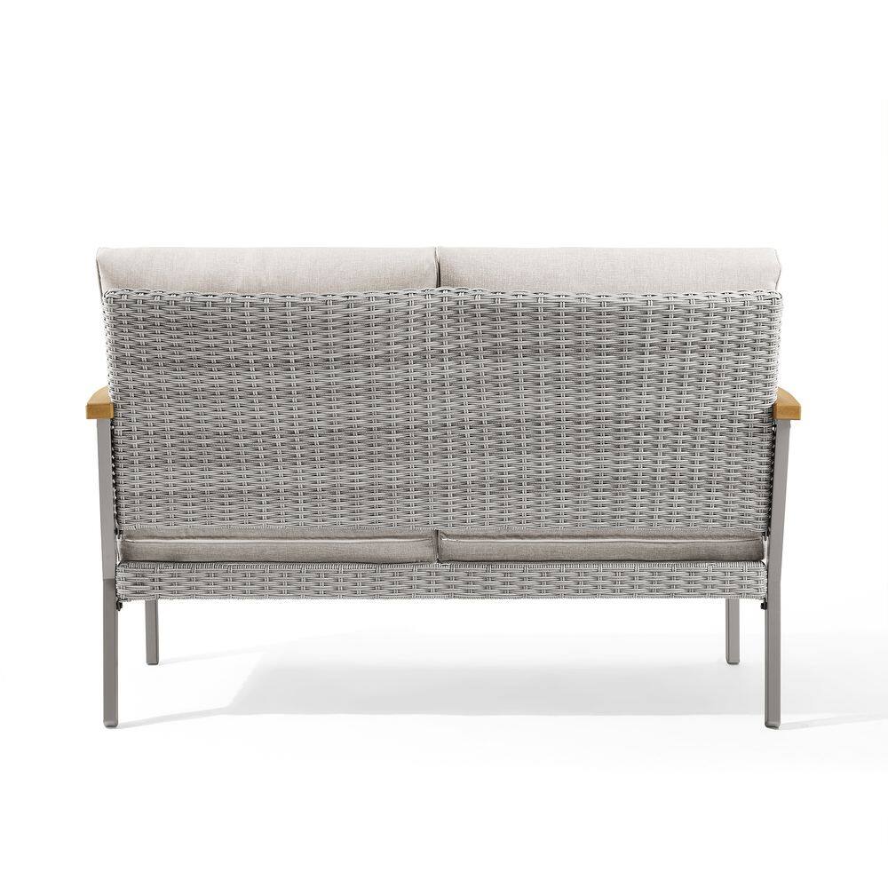 Back. Songmics Home - Sencillo Collection - Outdoor Steel Loveseat 2-Seat Sofa Bone Color - Gray.