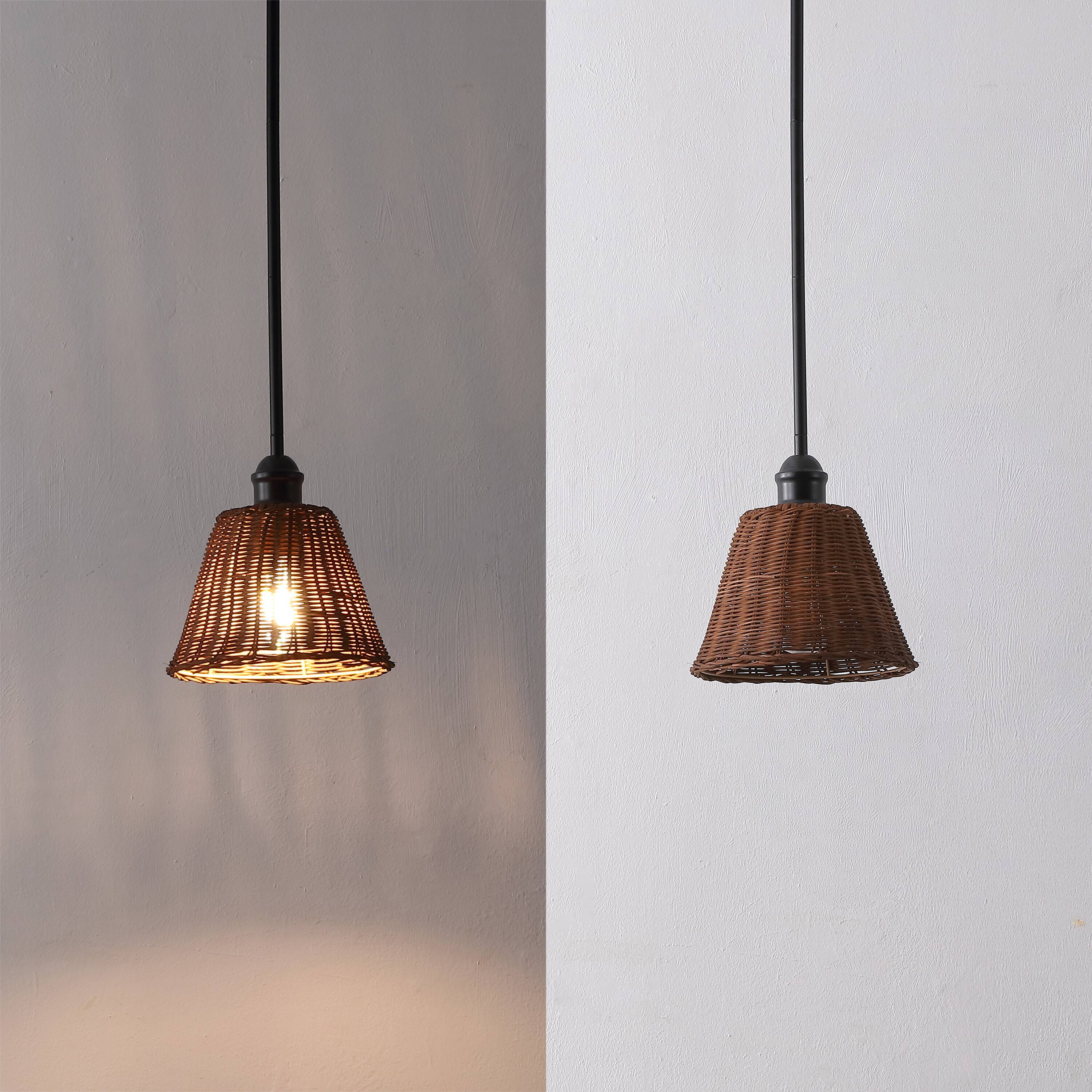 Alt View 6. Jonathan Y - Hattie 8.75" Coastal 1-Light Woven Rattan Pendant Light, Black with Dark Brown Empire Shade for Kitchen or Dining Room - Dark Brown.