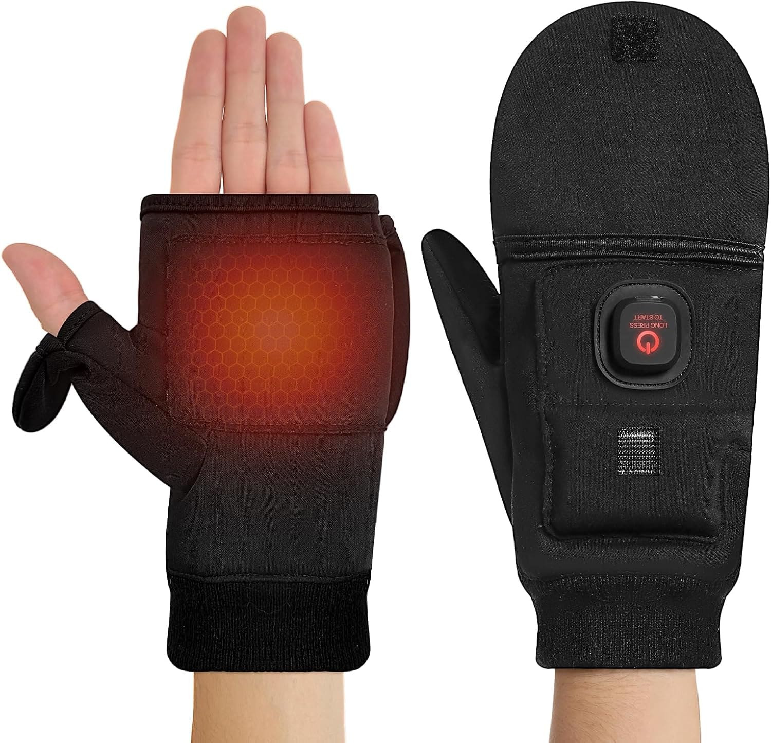 Cozy Serene - Heated Gloves for Men Women, 3 Heating Level Rechargeable Electric Fingerless Gloves with Flip-top - Large