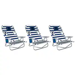 Ostrich - On-Your-Back Outdoor Lounge 5 Position Recline Beach Chair (3 Pack) - Striped blue