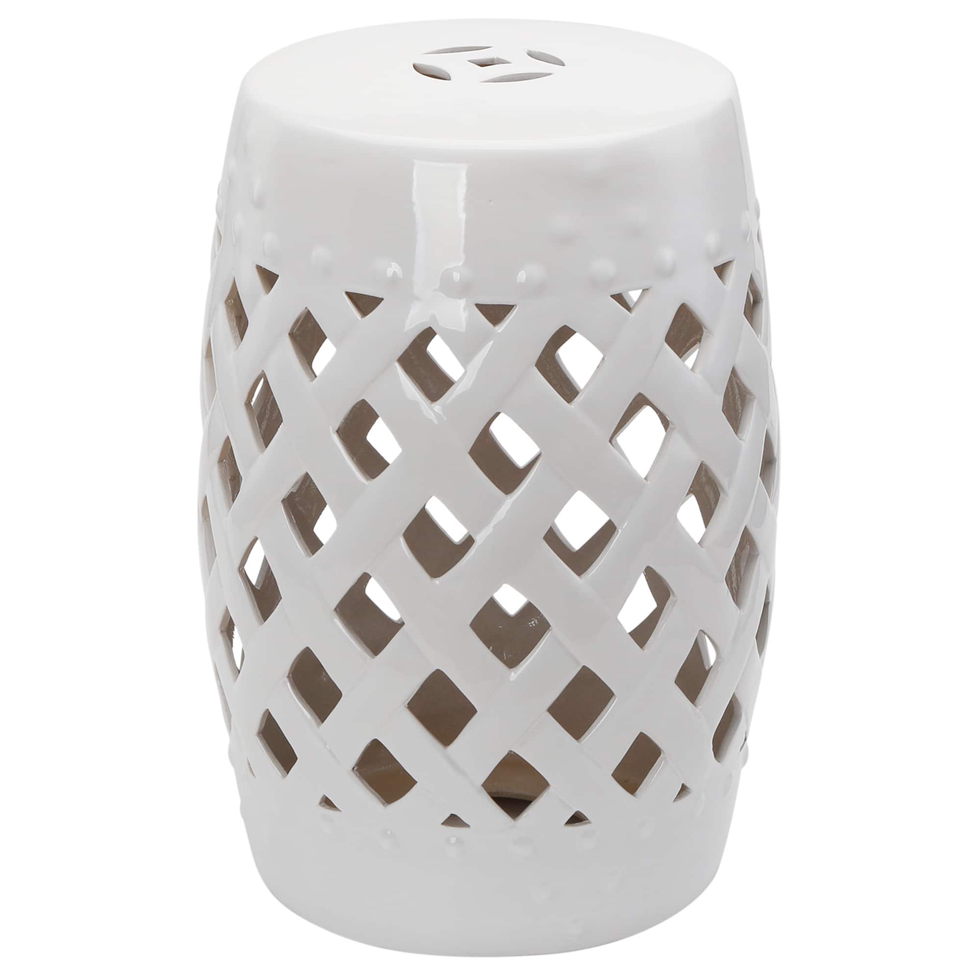 Outsunny - x 18" Ceramic Garden Stool with Woven Lattice Design & Glazed Strong Materials Decorative Outdoor Stool - White