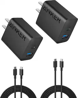 Anker - iPhone 17/16 Charger, 2-Pack 20W Fast USB C Charger Block - Blakc