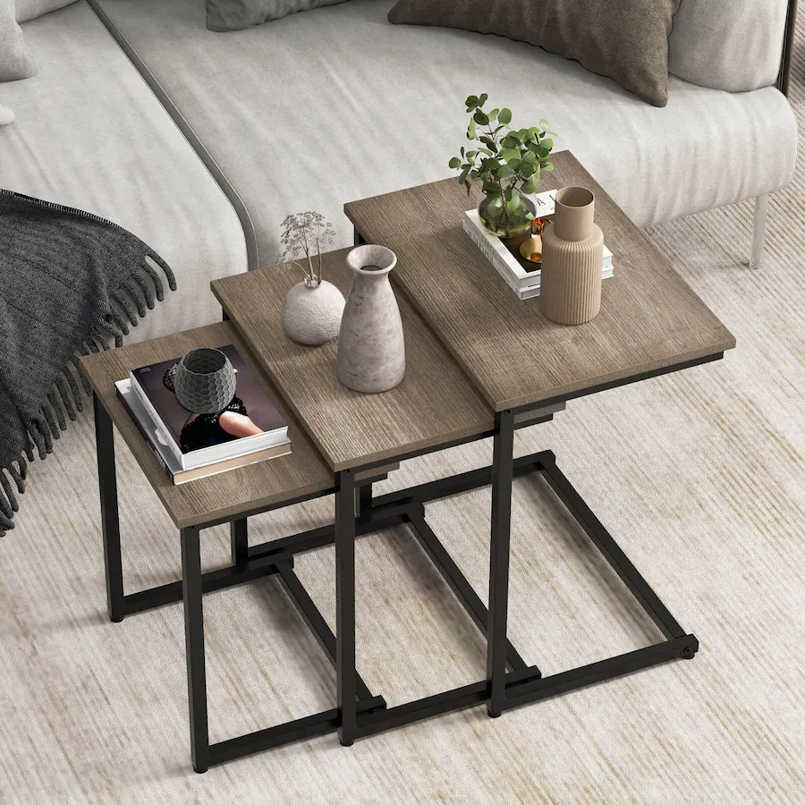 Costway Pcs Nesting Coffee End Table Set Stacking Side