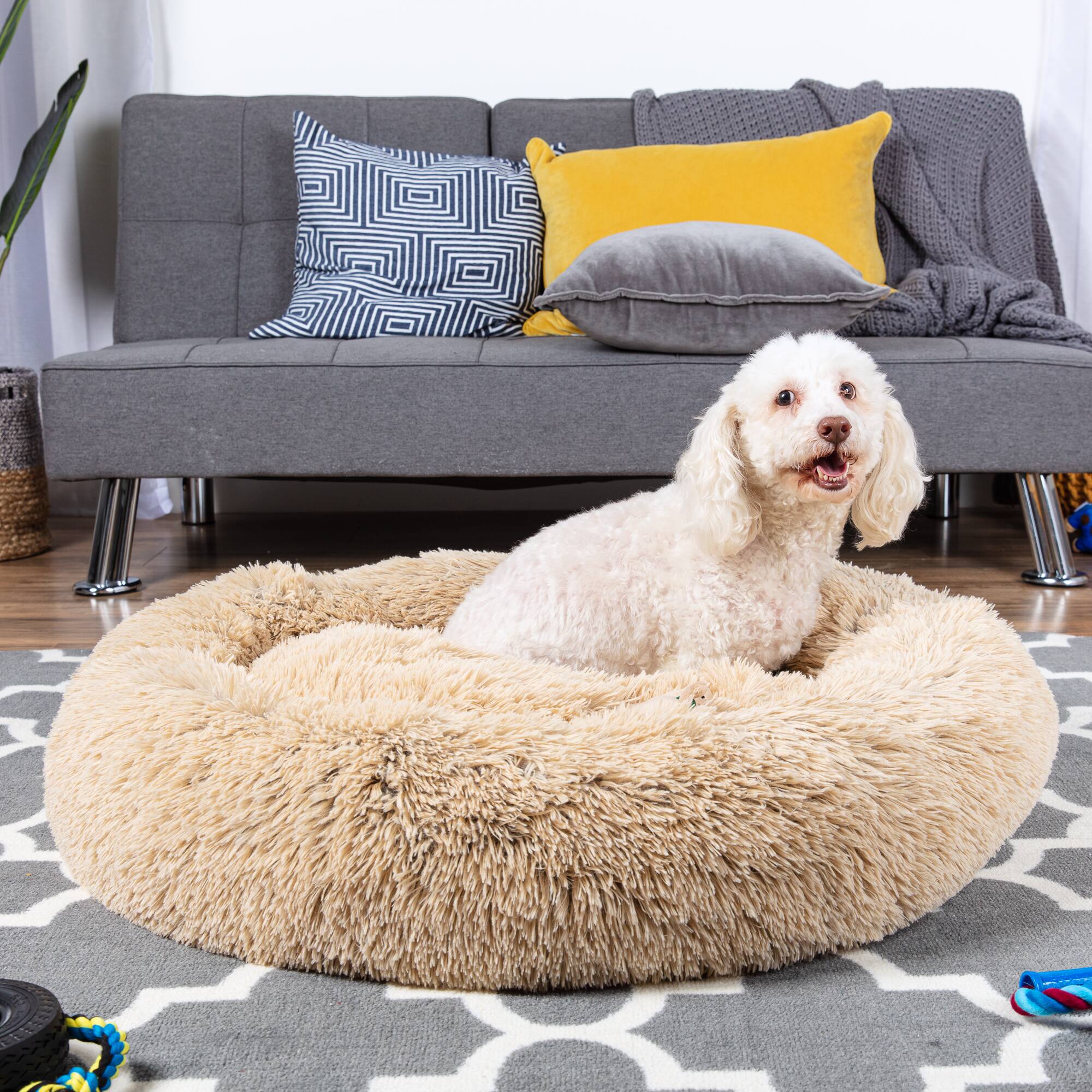 Alt View 1. Best Choice Products - Best Choice Products 36in Dog Bed Self-Warming Plush Shag Fur Donut Calming Pet Bed Cuddler - Brown - Brown.